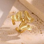 304 Stainless Steel Open Cuff Rings for Women, Flower, Real 18K Gold Plated, Inner Diameter: 17.4mm(WGC482B-01)