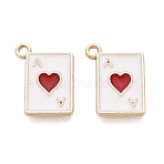 Rack Plating Alloy Pendants, with Enamel, Playing Card Charm, Golden, Cadmium Free & Lead Free & Nickel Free, Red, 14.5x11x1.5mm, Hole: 1.4~1.5mm(FIND-ZX001-01G-01)