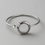 304 Stainless Steel Open Cuff Bangles for Women, with Glass, Stainless Steel Color, Inner Diameter: 2x2-3/8 inch(5.1x6.1cm) (BJEW-WH20008-08P)