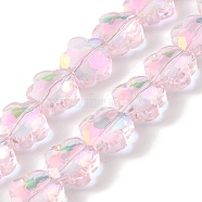 Electroplate Glass Beads Strands, Rainbow Plated, Faceted, Plum Blossom, Pearl Pink, 10x10x5mm, Hole: 1mm, about 70pcs/strand, 25.83''(65.6cm)(EGLA-B006-04A-FR02)