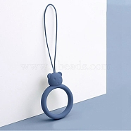 Ring with Bear Shapes Silicone Mobile Phone Finger Rings, Finger Ring Short Hanging Lanyards, Marine Blue, 9.5~10cm, Ring: 40x30x9mm(MOBA-PW0001-20H)