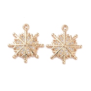 Brass Micro Pave Clear Cubic Zirconia Pendants, Cadmium Free & Lead Free, Snowflake, Real 14K Gold Plated, 18x16x2.5mm, Hole: 1.2mm(KK-G418-05G)