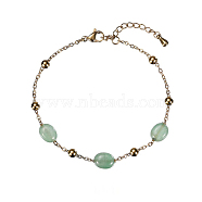 Real 18K Gold Plated Stainless Steel Natural Green Aventurine Handmade Chain Bracelets for Women(FW1421-2)