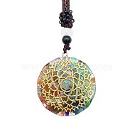 Orgonite Chakra Natural & Synthetic Mixed Stone Pendant Necklaces, Nylon Thread Necklace for Women, Flat Round, Flower, 25.59 inch(65cm)(QQ6308-5)