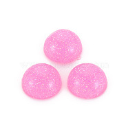 Transparent Acrylic Cabochons, with Glitter Powder, Half Round, Pearl Pink, 14x7mm(TACR-N006-51A-02)