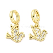 Brass Micro Pave Cubic Zirconia European Dangle Charms, Bird, Large Hole Pendants, Real 16K Gold Plated, 17.5mm, Hole: 4.2mm(KK-D325-10G)