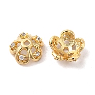 Brass Micro Pave Cubic Zirconia Bead Cap, 5-Petal Flower, Real 18K Gold Plated, 9.5x4mm, Hole: 1.5mm(KK-E068-VF844-2)
