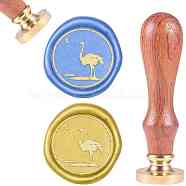 DIY Scrapbook, Brass Wax Seal Stamp and Wood Handle Sets, Ostrich, Golden, 8.9x2.5cm, Stamps: 25x14.5mm(AJEW-WH0100-560)