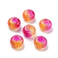 Two Tone Transparent Crackle Acrylic European Beads, Large Hole Beads, Rondelle, Deep Pink, 14x8.5mm, Hole: 5.5mm, about 537pcs/500g(TACR-P009-B01-05)