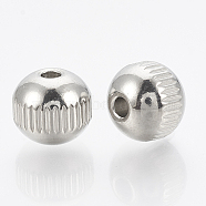 304 Stainless Steel Spacer Beads, Round, Stainless Steel Color, 4x3mm, Hole: 1.6mm(STAS-T034-4mm-01)