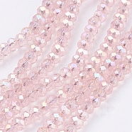Electroplate Glass Beads Strands, AB Color Plated, Faceted Rondelle, Pearl Pink, 3x2mm, Hole: 0.5mm, about 165~170pcs/strand, 16.7 inch(EGLA-R048-2mm-31)