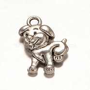 Tibetan Style Alloy Puppy Pendants, Dog Charms, Cadmium Free & Lead Free, Antique Silver, 17x11x3mm, Hole: 1mm(PALLOY-ZN48262-AS-RS)