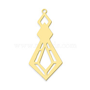 201 Stainless Steel Pendants, Laser Cut, Vacuum Plating, Rhombus, Golden, 40.5x18x1mm, Hole: 1.6mm(STAS-S105-LA741-2)