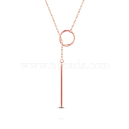 SHEGRACE 925 Sterling Silver Lariat Necklace, with Ring and Bar Pendant, Rose Gold, 27.55 inch(699.77mm).(JN473B)