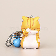 Cute Face Covering Cat Resin Pendant Keychain, with Random Color Bell Charms, Cartoon Doll for Bag Pendant Ornament, Gold, 11.8cm, Pendant: 5x2.9x3cm(ANIM-PW0001-021B)