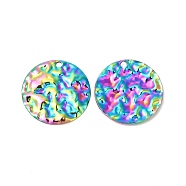 Ion Plating(IP) 304 Stainless Steel Pendants, Hammered Flat Round Charms, Rainbow Color, 29.5x2.5mm, Hole: 2.5mm(STAS-L268-029MC)