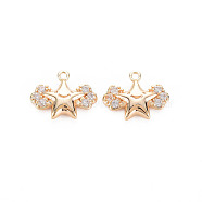 Brass Micro Pave Cubic Zirconia Charms, Real 18K Gold Plated, Nickel Free, Star, Clear, 12x15x3mm, Hole: 1.4mm(KK-N232-279)