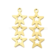 Brass Pendants, Cadmium Free & Lead Free, Star Charm, Long-Lasting Plated, Real 24K Gold Plated, 24.5x9x0.6mm, Hole: 1.5mm(KK-H442-36G)