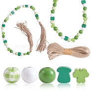 150Pcs 5 Styles Saint Patrick's Day Wood European Beads Set, Large Hole Bead, with 10M Hemp Rope, Round & Hat and Shamrock, Mixed Shapes, Mixed Color, Bead: 16~18x8mm, Hole: 4mm, about 30pcs/style(WOOD-SZ0001-27)