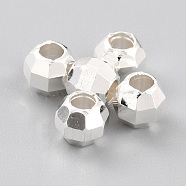 Brass Spacer Beads, Long-Lasting Plated, Faceted Round, 925 Sterling Silver Plated, 4.5x4mm, Hole: 2mm(KK-O133-013D-S)