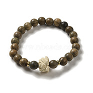 Wood Bead Bracelets, with Alloy Beads, Buddhist Jewelry, Stretch Bracelets, Coffee, Inner Diameter: 5cm(BJEW-B080-33)