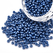 8/0 Czech Opaque Glass Seed Beads, Lustered, Round, Slate Blue, 3x2mm, Hole: 1mm, about 500g/bag(SEED-N004-003A-09)