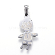 304 Stainless Steel Pendants, Boy, Stainless Steel Color, 25.5x13.5x2mm, Hole: 3x6mm(STAS-K162-031P)