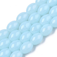 Imitation Jade Glass Beads Strands, Rice, Light Sky Blue, 10.5x8.5mm, Hole: 1.2mm, about 38~40pcs/strand, 15-3/8 inch~16-1/8 inch(39~41cm)(X-GLAA-R217-08A-B01)