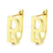 Brass Letter Stud Earrings for Women, Lead Free & Cadmium Free, Real 18K Gold Plated, Letter R, 15.5x7mm(EJEW-A038-01R-G)