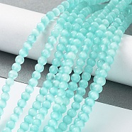 Cat Eye Beads Strands, Round, Cyan, 4mm, Hole: 0.7mm, about 100~105pcs/strand, 14.37~14.69 inch(36.5~37.3cm)(CE-F022-4mm-14)