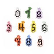 10Pcs 10 Styles Handmade Japanese Seed Beads Pendants, Loom Pattern, Number 0~9, Mixed Color, 18~19x8~11x2mm, 1pc/style(PALLOY-MZ00045)