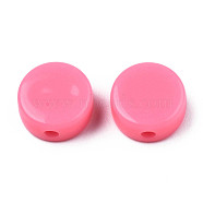 Opaque Acrylic Beads, Flat Round, Hot Pink, 10x5mm, Hole: 1.8mm, about 1300pcs/500g(SACR-N014-002G)
