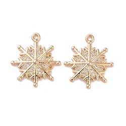 Brass Micro Pave Clear Cubic Zirconia Pendants, Cadmium Free & Lead Free, Snowflake, Real 14K Gold Plated, 18x16x2.5mm, Hole: 1.2mm(KK-G418-05G)