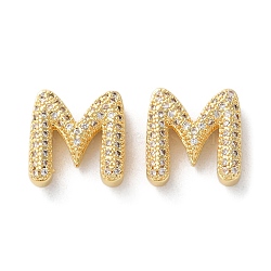 Rack Plating Brass Micro Pave Cubic Zirconia Slide Charms, Long-Lasting Plated, Lead Free & Cadmium Free, Real 18K Gold Plated, Letter, Letter M, 14x13x5mm, Hole: 10.4x1.6mm(KK-C084-34G-M)