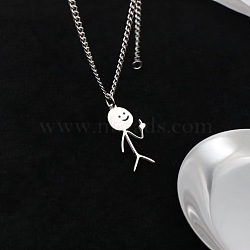 Funny Middle Finger Stickman Stainless Steel Pendant Necklaces, Stainless Steel Color, 17.72 inch(45cm)(FS-WGF11D3-01)