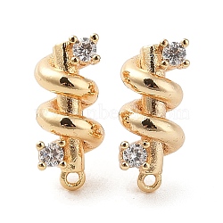 Brass with Clear Cubic Zirconia Stud Earring Findings, Spring, Real 18K Gold Plated, 16x7mm, Hole: 1.2mm, Pin: 0.7x12mm(KK-G491-54G)