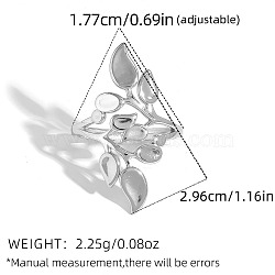 304 Stainless Steel Cuff Open Rings, Leaf, Stainless Steel Color, 18mm(WGA9D47-02)