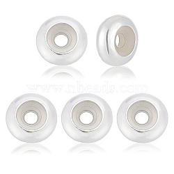 5Pcs 925 Sterling Silver Beads, Rondelle with Silicone Inside, with 1Pc Suede Fabric Square Silver Polishing Cloth, Silver, Bead: 8x3.5mm, Hole: 2.2mm(STER-ME0001-26)