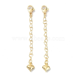 Brass Curb Chain Extenders, End Chains with Heart Chain Tab and Lobster Clasp, Real 18K Gold Plated, 66x7mm(KK-B072-05G)