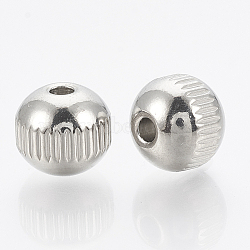 Tarnish Resistant 304 Stainless Steel Spacer Beads, Round, Stainless Steel Color, 4x3mm, Hole: 1.6mm(STAS-T034-4mm-01)