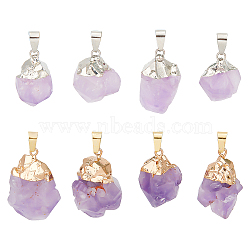 GOMAKERER 8Pcs 2 Styles Raw Rough Natural Amethyst Pendants, with Brass Snap on Bails, Irregular Shaped Charms, Platinum & Golden, 18~32x14~22x14.5~20mm, Hole: 7~8.5x4~5mm, 4pcs/style(G-GO0001-21)