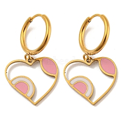 304 Stainless Steel Hoop Earrings, Heart 316 Surgical Stainless Steel Enamel Drop Earrings, Golden, 28.5x16mm(EJEW-G380-03G)