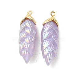 Rainbow Iridescent Plating Resin Pendants, Glitter Leaf Charms with Golden Plated Alloy Findings, Plum, 35x11x8mm, Hole: 1.6mm(RESI-C047-03E-G)
