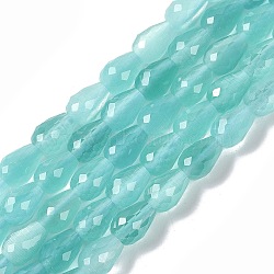 Cat Eye Beads Strands, Faceted, Teardrop, Aqua, 8x6mm, Hole: 0.9mm, about 45pcs/strand, 14.76~14.96 inch(37.5~38cm)(CE-N014-02C-04)