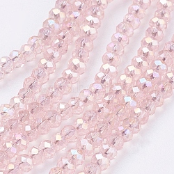 Electroplate Glass Beads Strands, AB Color Plated, Faceted Rondelle, Pearl Pink, 3x2mm, Hole: 0.5mm, about 165~170pcs/strand, 16.7 inch(EGLA-R048-2mm-31)