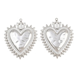 304 Stainless Steel Pendants, Sacred Heart with Crown Charms, Stainless Steel Color, 42.5x34x4mm, Hole: 1.8mm(SA-CBAB51A-22P)