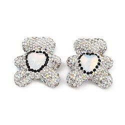 Handmade Polymer Clay Rhinestone Beads, Bear Disco Ball Beads, Crystal, 31x28x13mm, Hole: 1.6mm(CLAY-NH0001-12C)