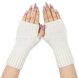 Acrylic Fiber Knitted Mittens Fingerless Gloves, Winter Warm Stretch Long Sleeve for Women, White, 200~210x70mm(PW-WG36FCF-02)