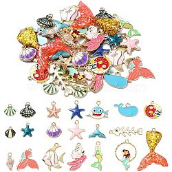 40Pcs 20 Styles Ocean Theme DIY Pendants Kits, including Alloy Enamel Pendants, Resin Pendants, Mixed Shapes, Mixed Color, 12.2~46x11~30x1~6mm, Hole: 1.5~2.5mm, 2pcs/style(ENAM-YW0004-04)