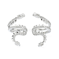 Rack Plating Brass Micro Pave Cubic Zirconia Cuff Earring, Cadmium Free & Lead Free, Long-Lasting Plated, Dragon, Platinum, 23.5x16.5x16mm(EJEW-C086-16P)